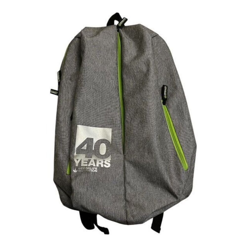 Herbalife Nutrition 40 Years Anniversary Gray Backpack with Green Zippers